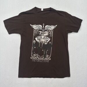VTG 2010 Bon Jovi The Circle Tour T Shirt Size Medium Brown Double Sided